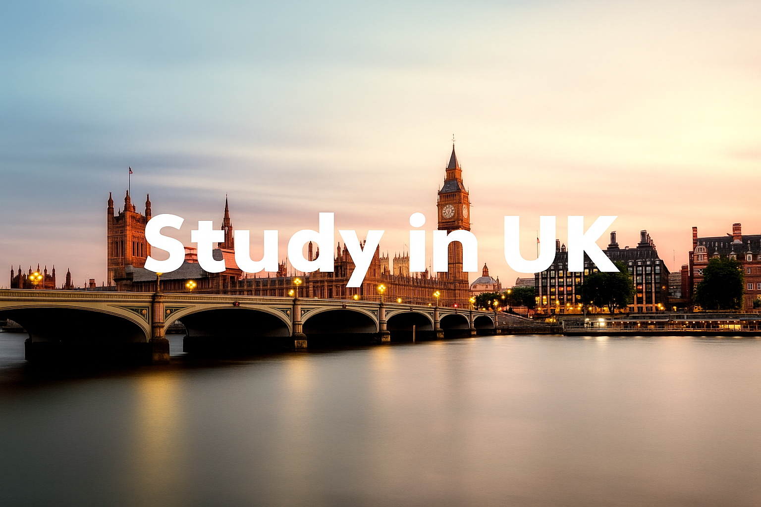 Study in UK poster showing Big Ben and London skyline